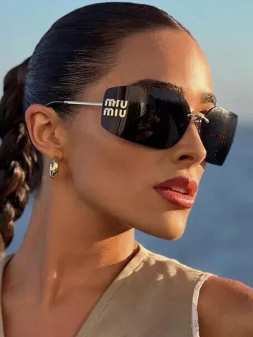Authentic MlU MlU 11WS54YS black sunglasses gold metal wrap sunglasses